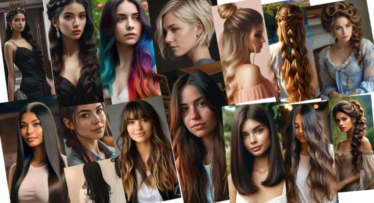 Woman showcasing a variety of long hairstyles and haircuts for 2024