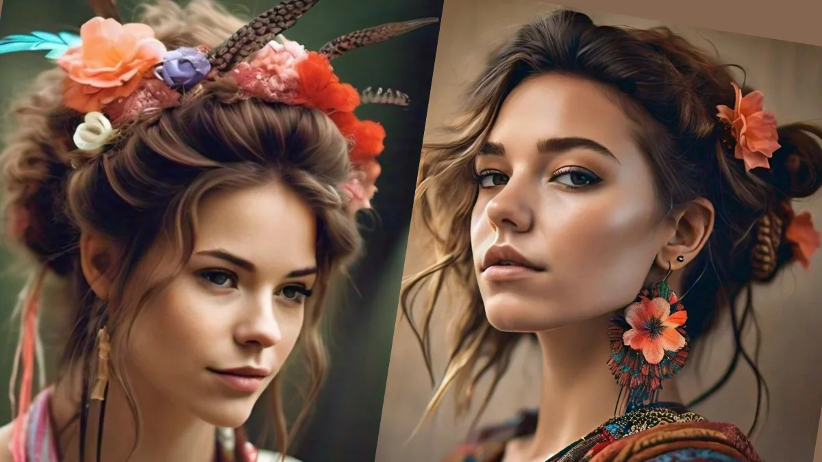 Bohemian-inspired updo hairstyles, featuring relaxed and natural looks with a touch of boho charm.