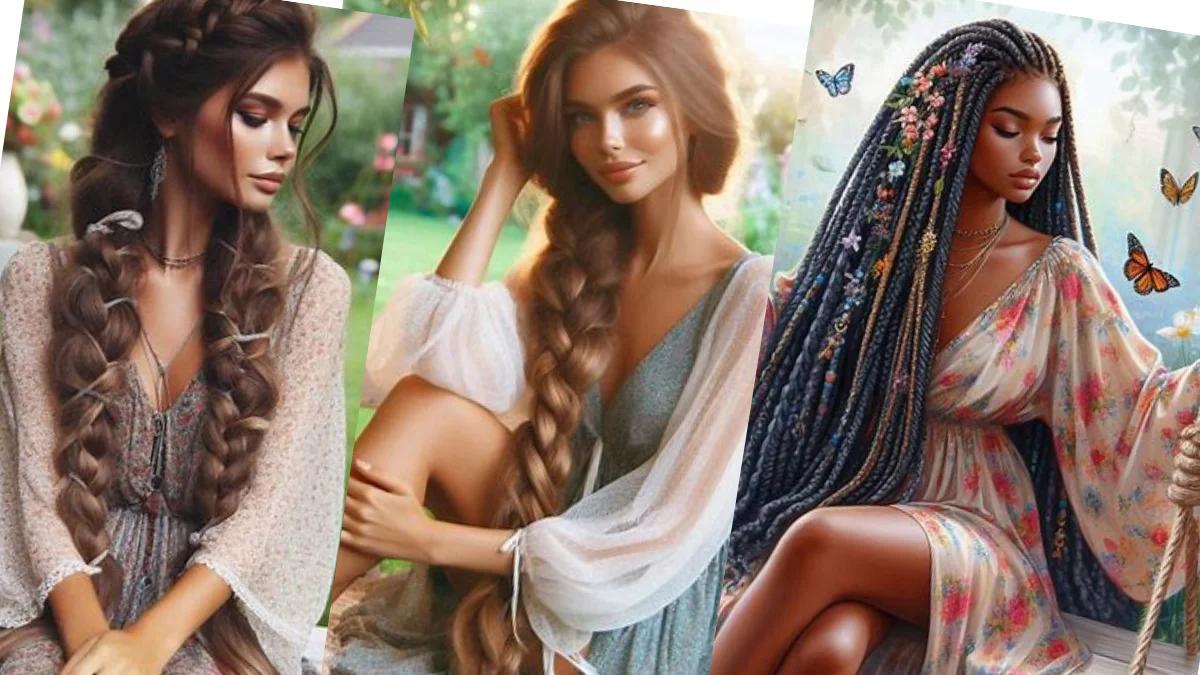 oung woman with intricate boho braids, ideal for a carefree and bohemian vibe.