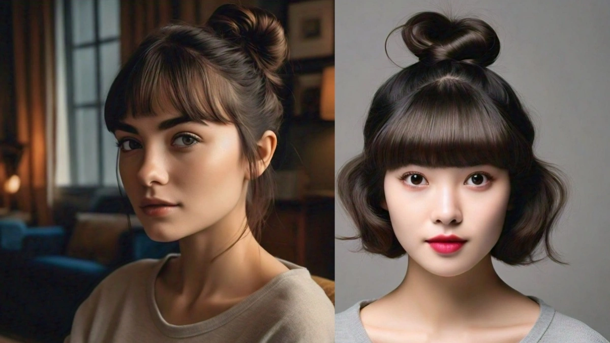 Bun with Bangs Medium-length hairstyle for women is a ideal and awesome.