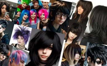 Modern emo hairstyles in 2024 with bright colors and layered cuts.