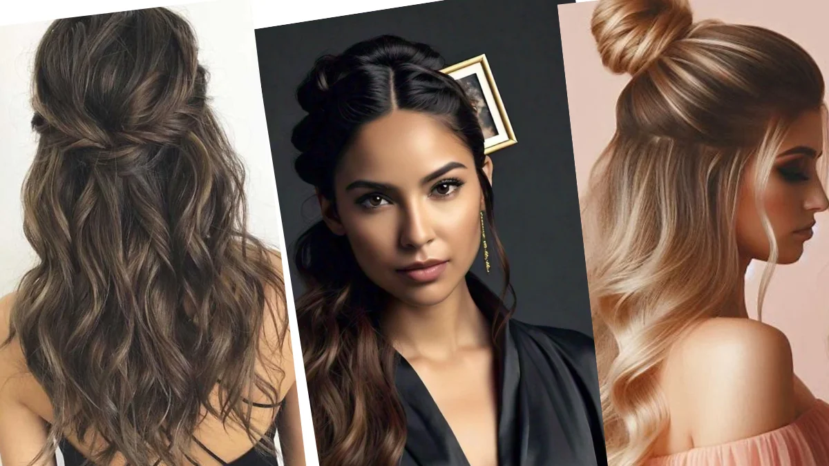 Chic half-up, half-down hairstyle, combining the best of both worlds for a versatile look.