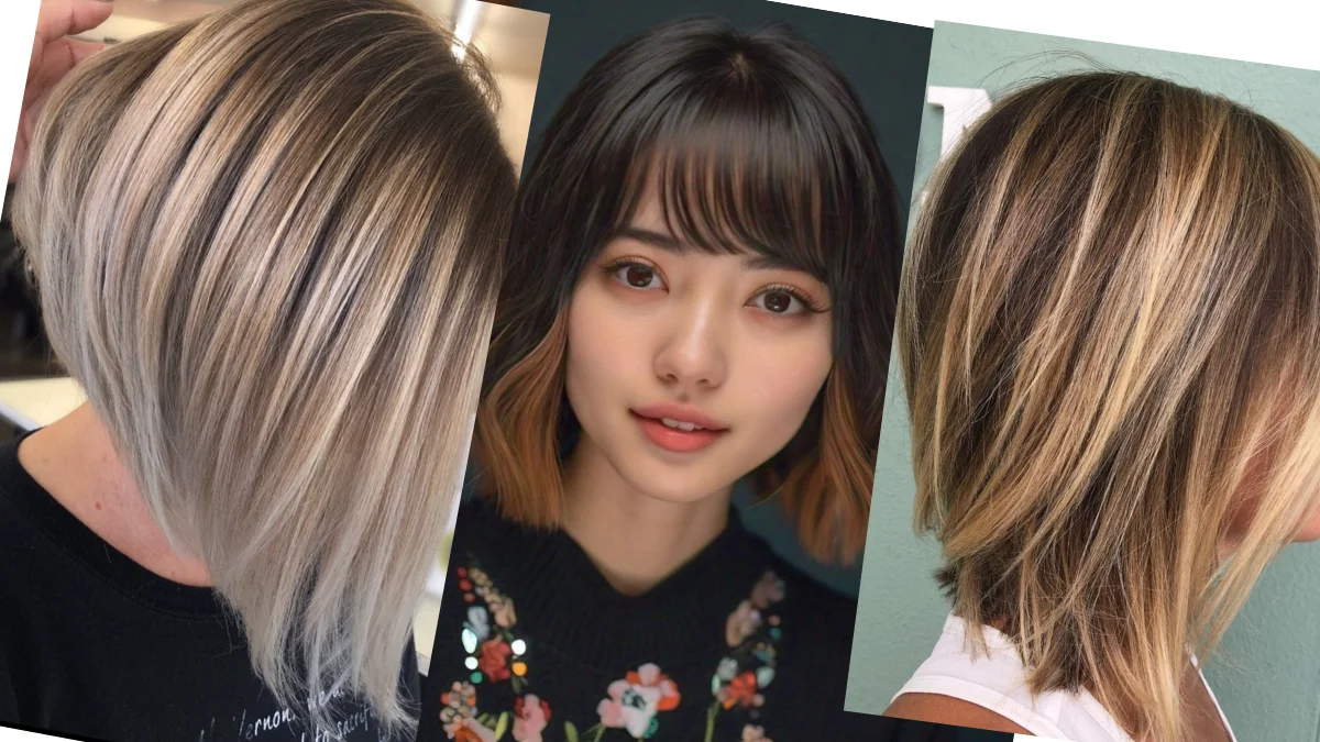 Woman with a medium-length inverted bob haircut, featuring shorter layers at the back and longer layers in the front for a stylish, modern look that adds volume and suits all face shapes 