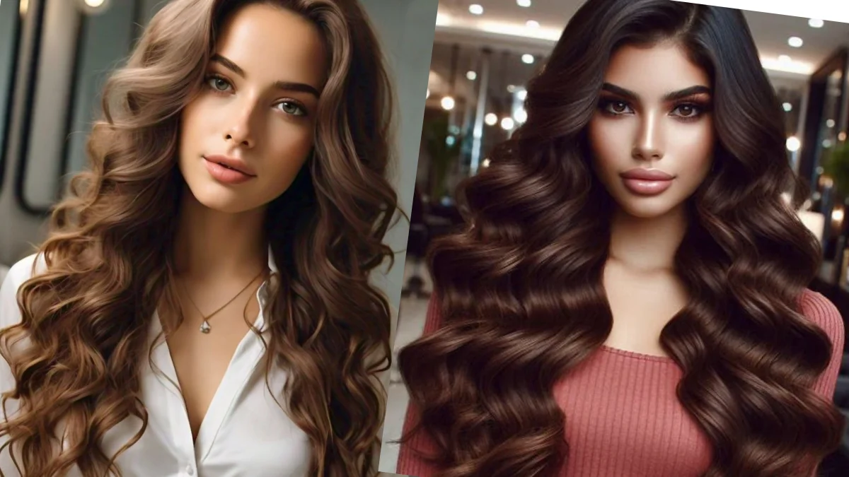 Gorgeous long curls on a woman, adding volume and bounce to her hairstyle.