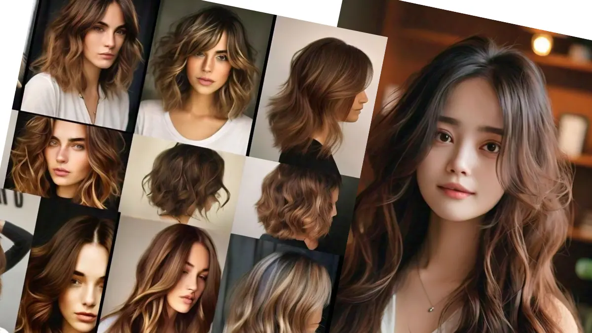 Medium layered hairstyle with soft waves and natural highlights for a fresh, effortless look.