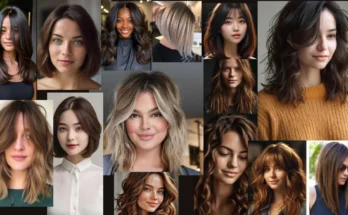 Woman showcasing stylish medium length hairstyles and haircuts for 2024.