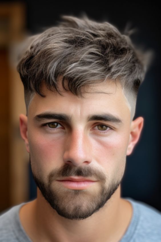 A man with a messy pixie haircut, featuring tousled layers for a relaxed and edgy look.