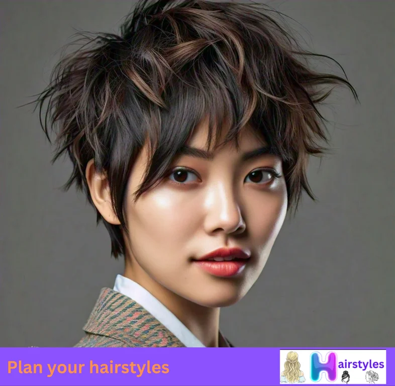 Chic pixie bob with layered cuts and sweeping side bangs, offering a stylish, versatile look for wider faces.