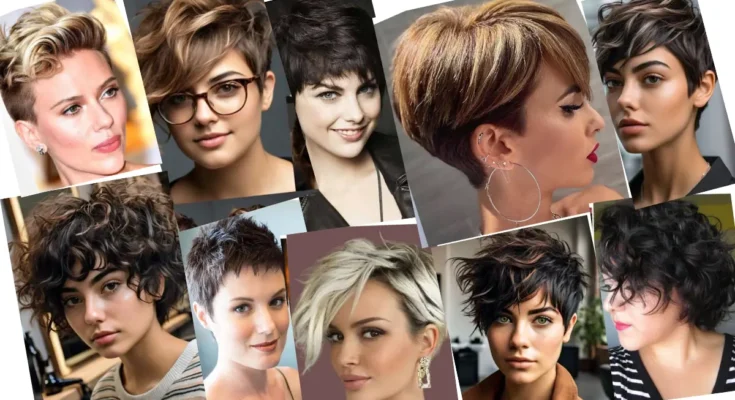 Chic pixie haircut for thick hair with textured layers and side-swept bangs, showcasing a modern and stylish look.