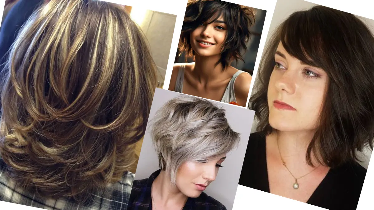 Short layered hairstyle with textured waves and subtle highlights for a stylish, modern look.