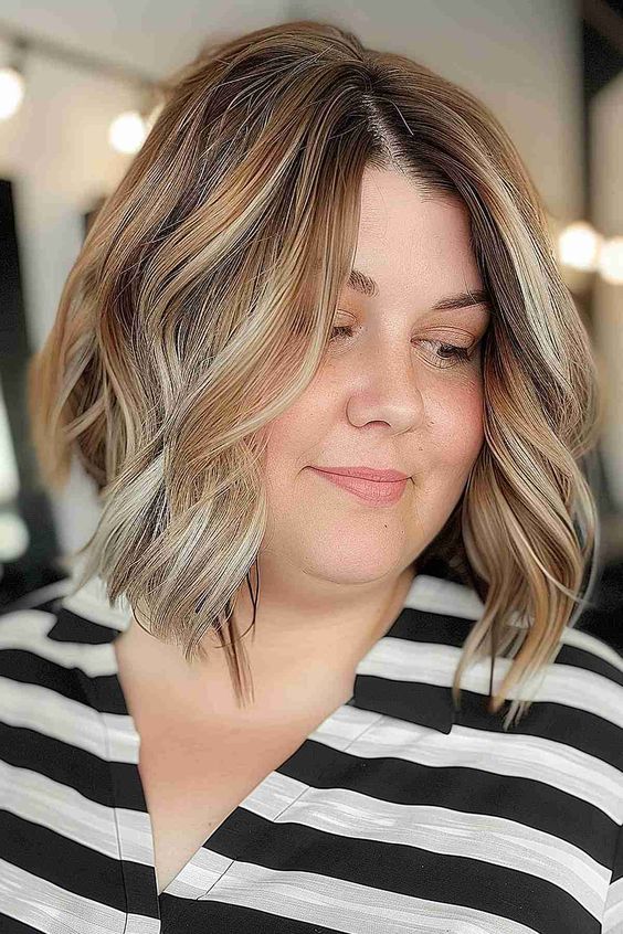 Stylish Textured Lob for Plus Size Women: Longer Bob with Versatile Styling Options