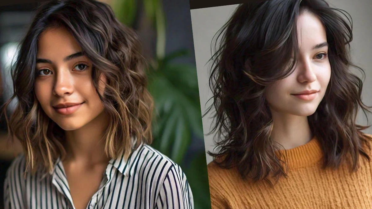Textured lob hairstyle with layers for medium length hairstyles.