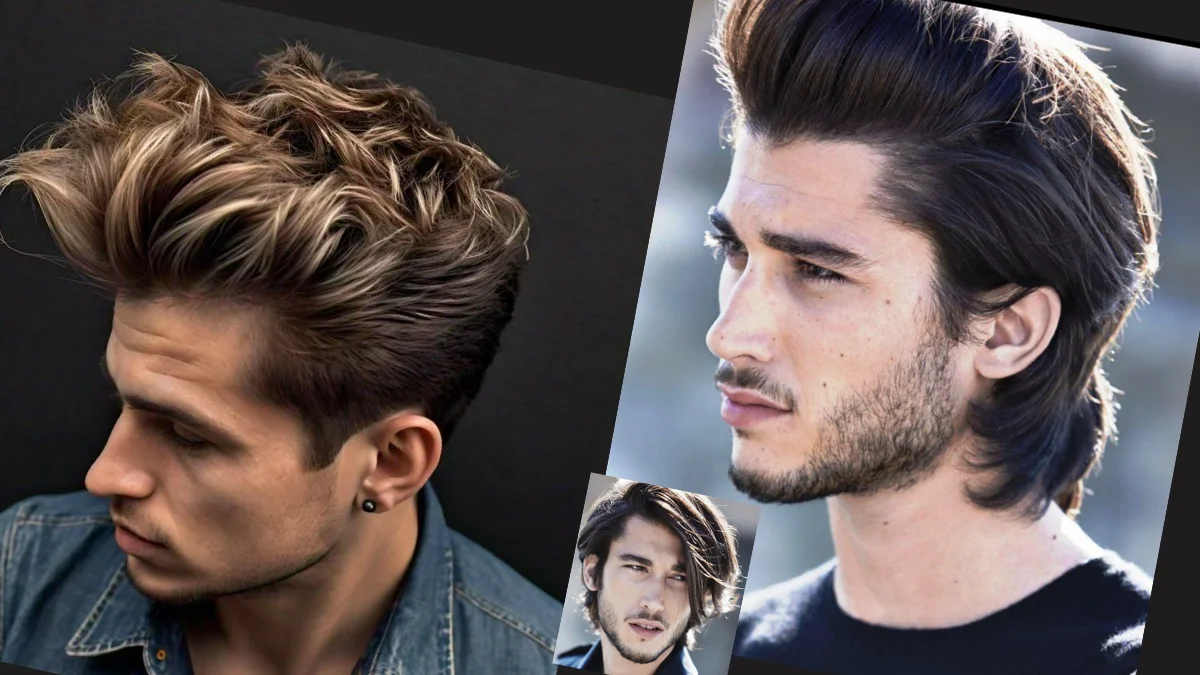 Medium length hairstyles featuring the modern quiff, a stylish and voluminous look with swept-back hair.