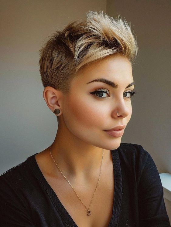 Chic Pixie Cut for Plus Size Women: Short Hairstyle Highlighting Facial Features