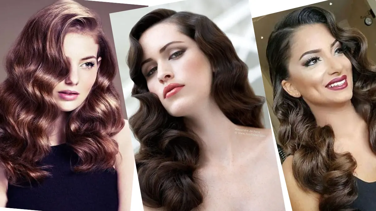 Vintage Hollywood waves on long hair, sleek and elegant for a glamorous 2024 look.