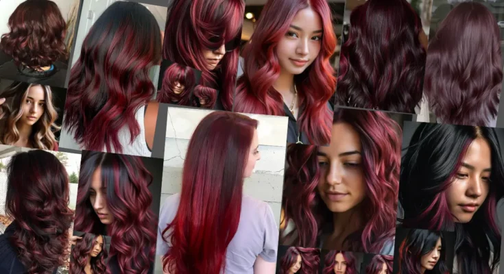 Burgundy hair color with rich, deep hues for women in 2024, showcasing vibrant and stylish hair trends.