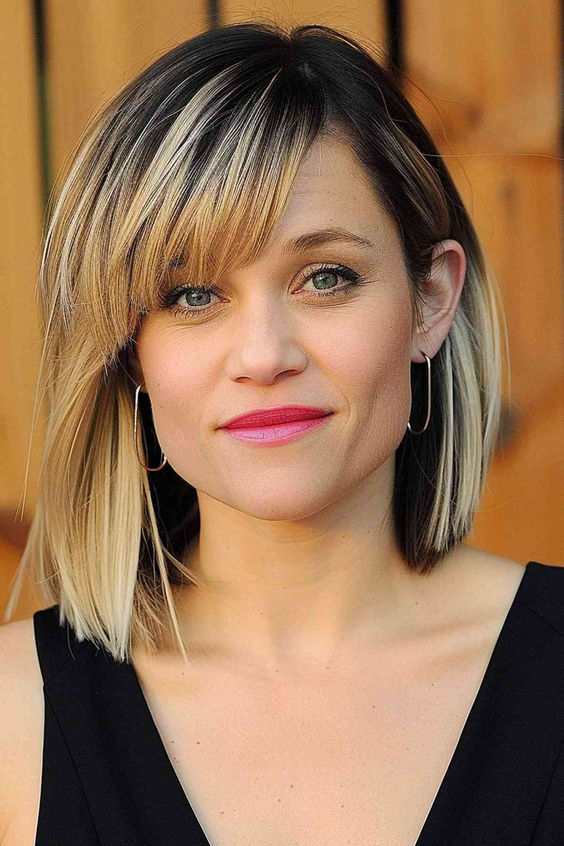 Woman with asymmetrical bangs