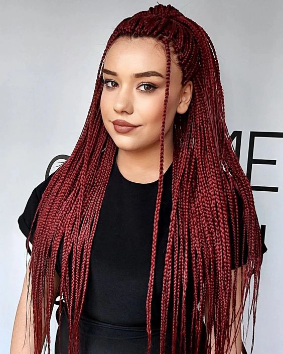 Colorful boho box braids with vibrant shades adding a unique touch.