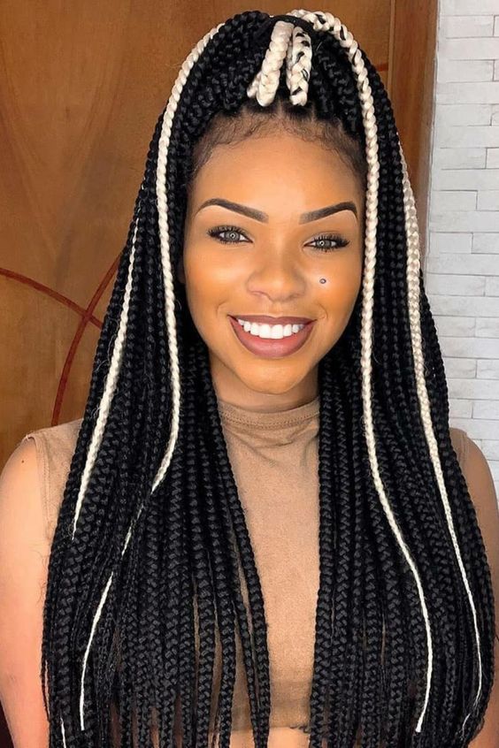 Jumbo box braids with a chunky, bold appearance perfect for a dramatic boho look.