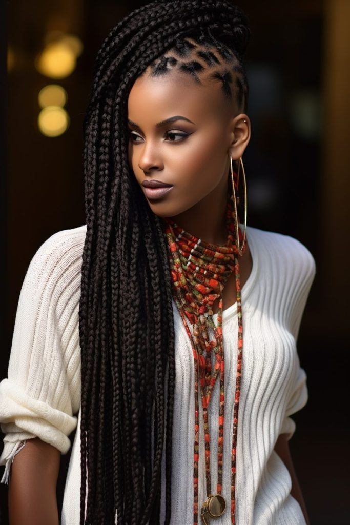 Side-swept boho braids styled to one side for a romantic, asymmetrical look.