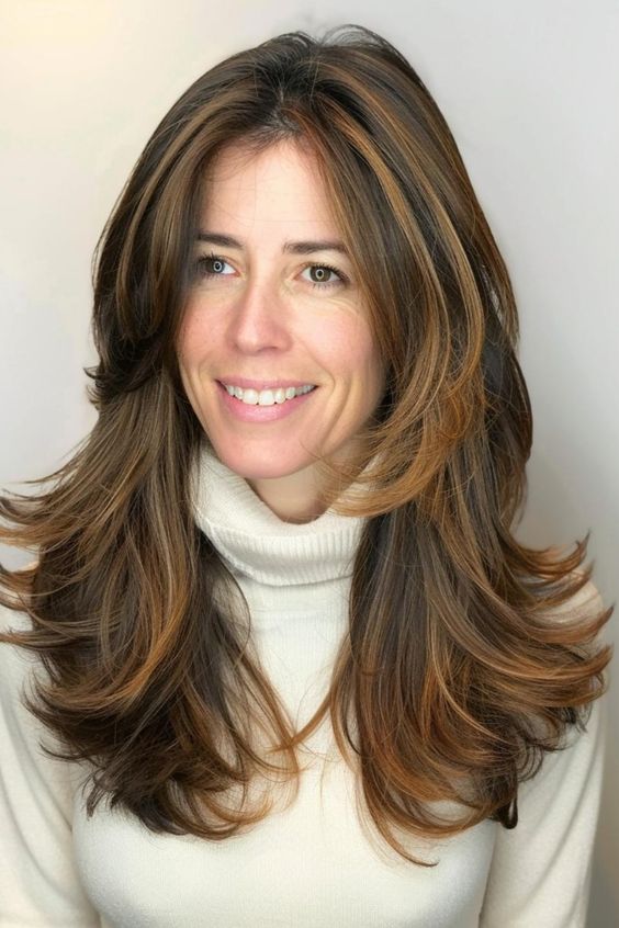 Classic layered haircut for long hair, adding volume and movement.