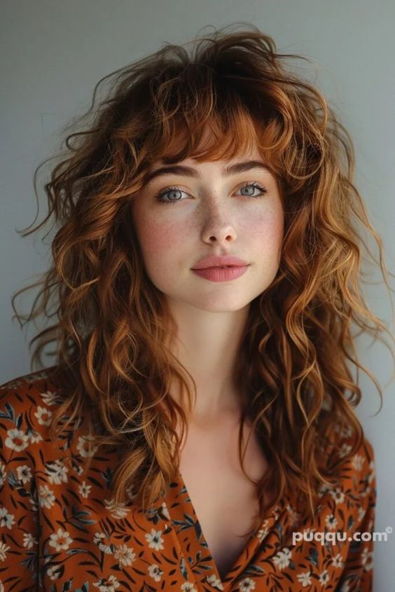 Playful curly curtain bangs for a fun and youthful style.