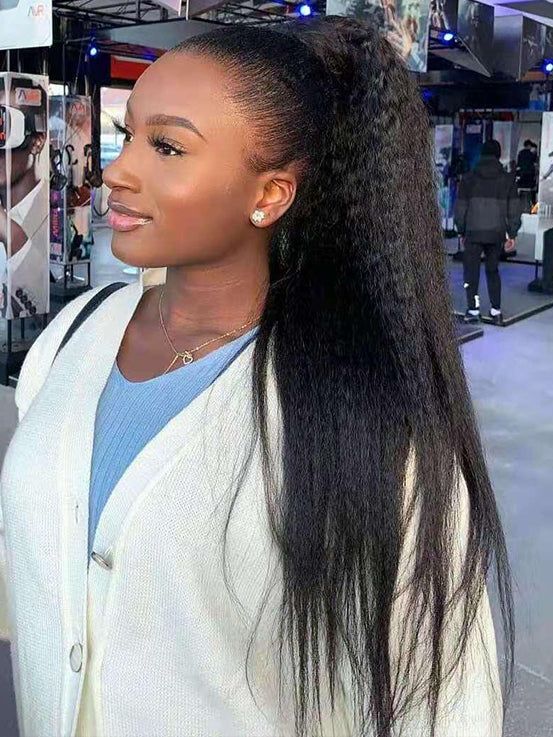 Drawstring ponytails designed for black hair textures, blending seamlessly for a natural look