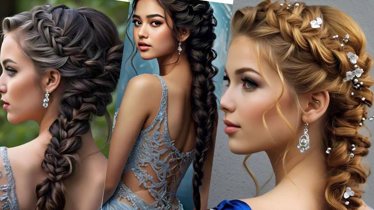 Woman with a fishtail braid hairstyle, an intricate and stylish option for prom.