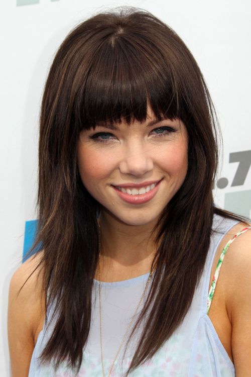 Woman with fringed bangs