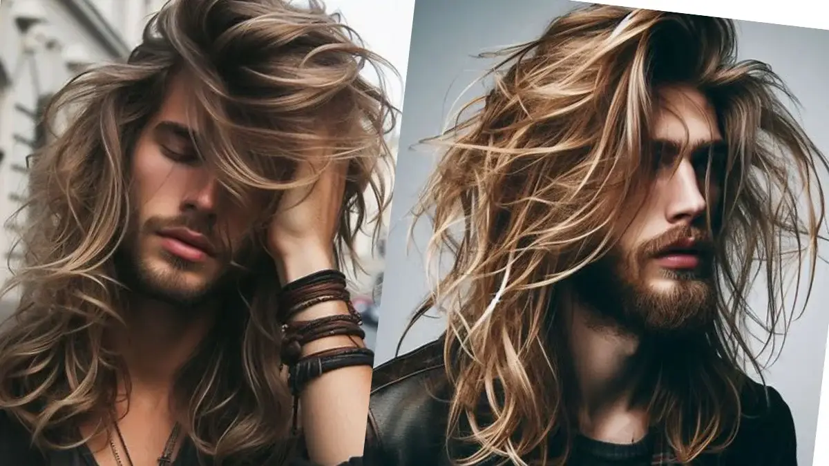 Man with long length messy hair, featuring tousled and textured waves for a relaxed, fashionable look.