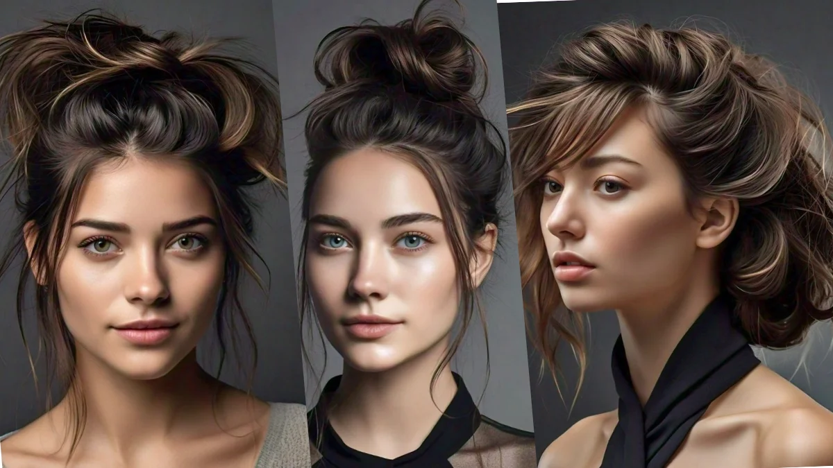 Messy bun hairstyle for women, trendy and effortless for modern formal looks.