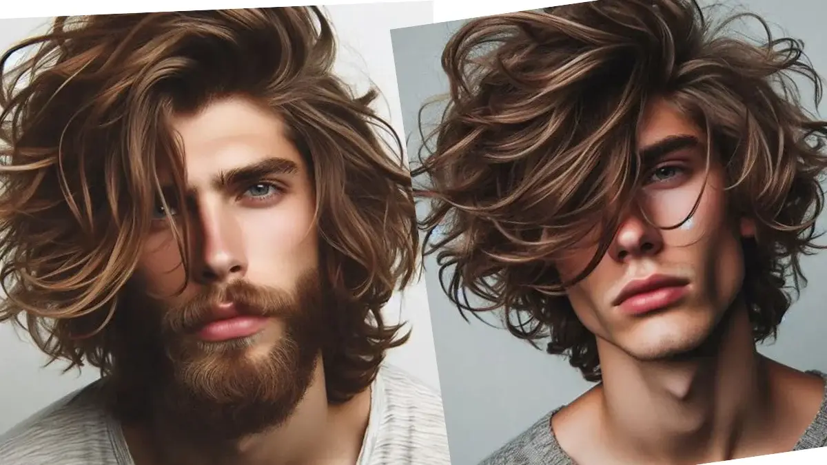 Man with messy wavy hair, displaying natural waves and a tousled style for a casual, trendy appearance.