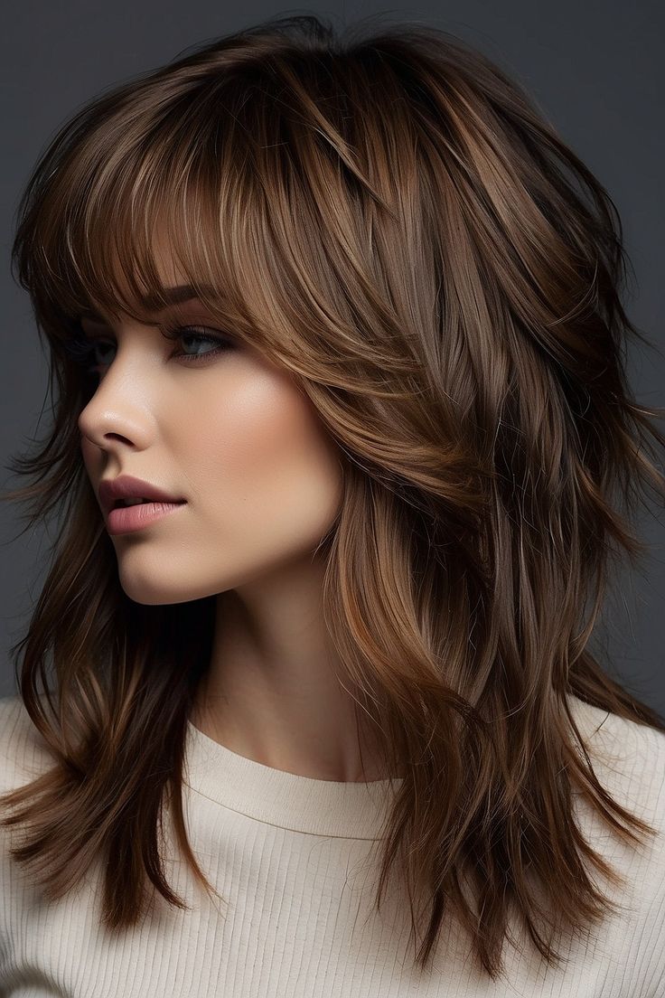 Close-up of a modern shag haircut featuring choppy layers and tousled texture.