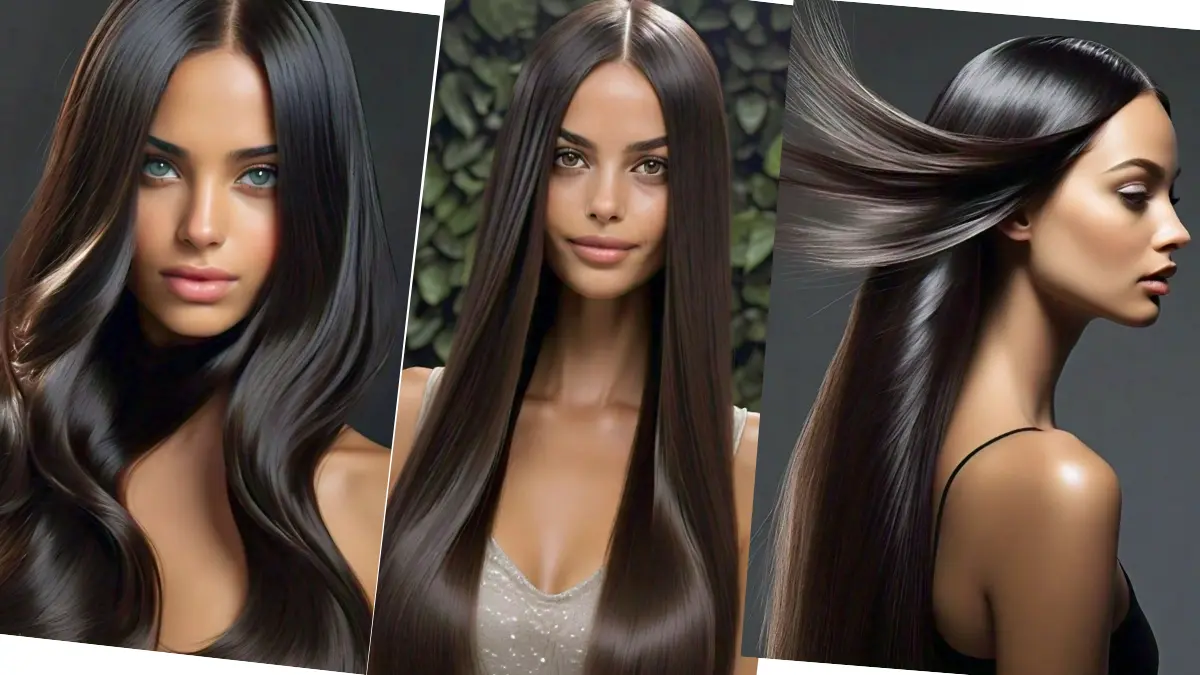 Woman with long Sedu hair, straight and shiny.