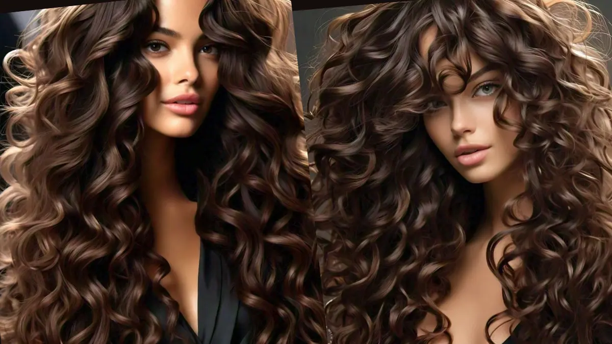 Woman with Sedu voluminous curls, smooth and glossy.