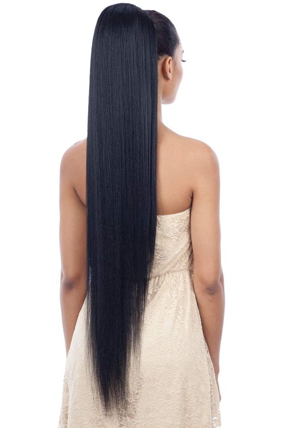 Straight drawstring ponytail providing a sleek and polished appearance