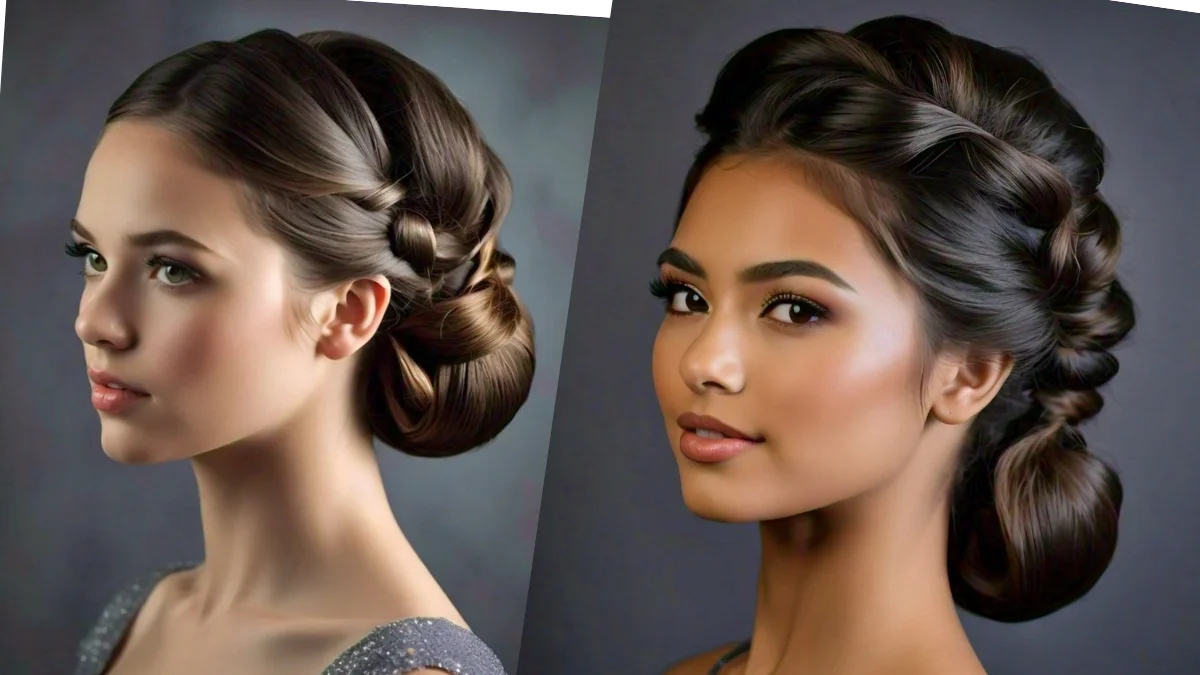 Woman with a twisted low bun hairstyle, a chic choice for prom.