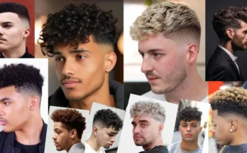 Collage of 17 stylish short curly hairstyles for men to try in 2024, featuring a range of modern and classic looks