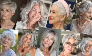 Elegant gray hairstyles for women over 70 featuring a variety of sophisticated looks.