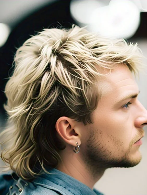 Blonde hair mullet featuring light-colored top and darker back