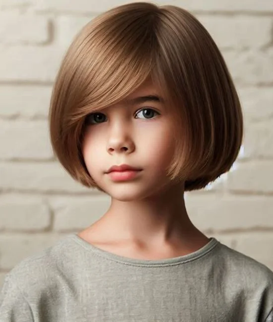 Boy with a neat and stylish classic bob haircut.