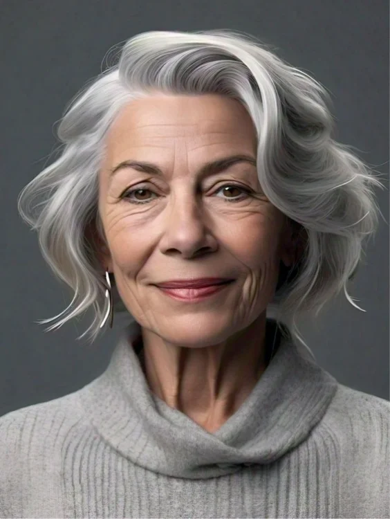 Classic silver bob gray hairstyle for women over 70.