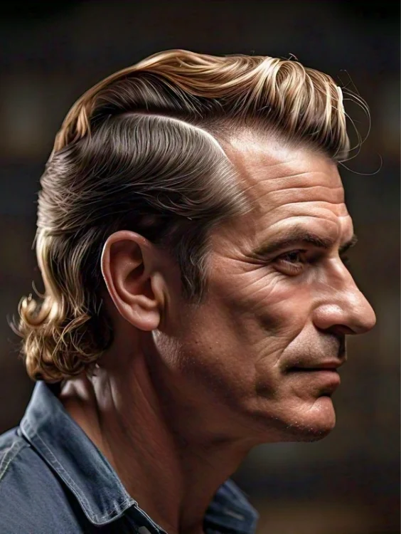 Comb over mullet with structured comb-over front and long mullet back