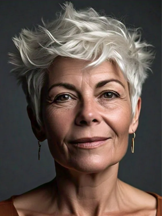 Edgy cropped pixie haircut for women over 50 with a modern twist.