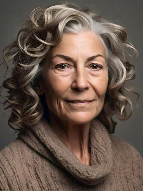 Curled-under bob gray hairstyle for women over 70.