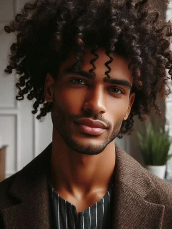 Curly curtain hairstyle for Black men in 2024