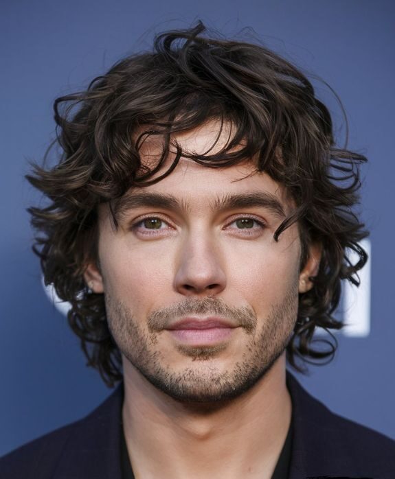 Short curly shag hairstyle for men, featuring layered curls for a relaxed, textured look.