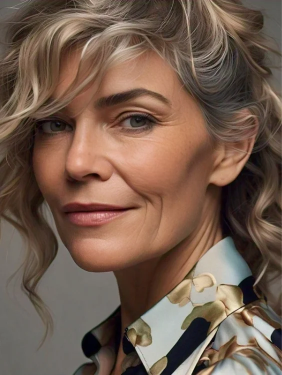 Trending hairstyle for women over 50 in 2024 featuring modern layers and texture.