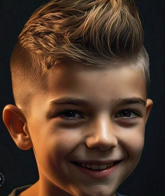 Boy with a high and tight military-inspired haircut, short and neat.