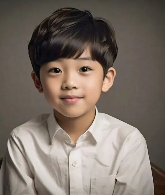 Boy with a sleek, stylish Korean-inspired haircut.